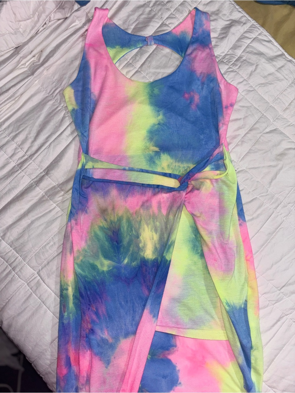 Tie-Dye Neon Swim Coverup Dress - Pink, Blue, Yellow -